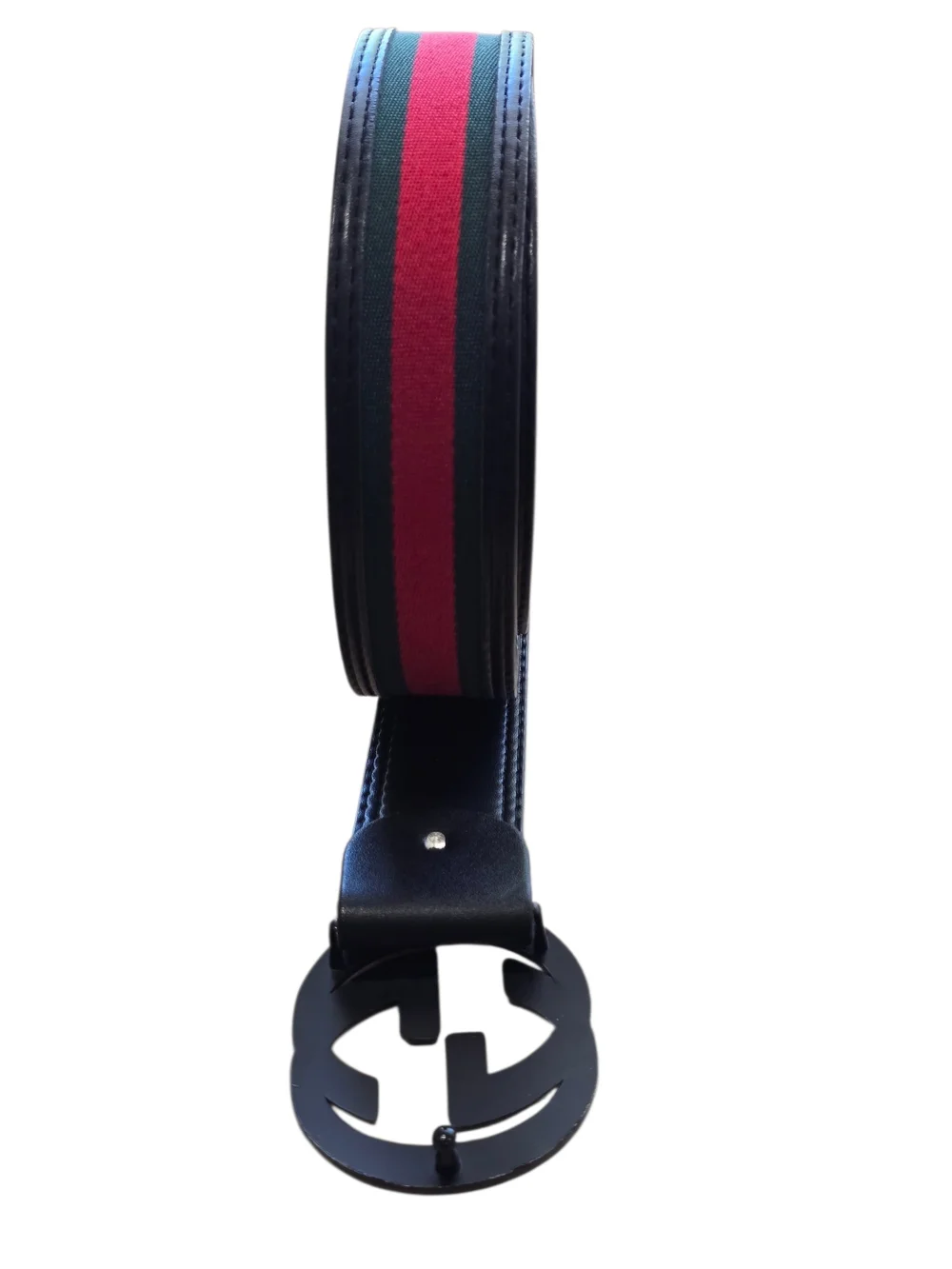 Gucci Black Leather Web Stripe Belt with Red/Green | Double G Buckle | Sz 50/125